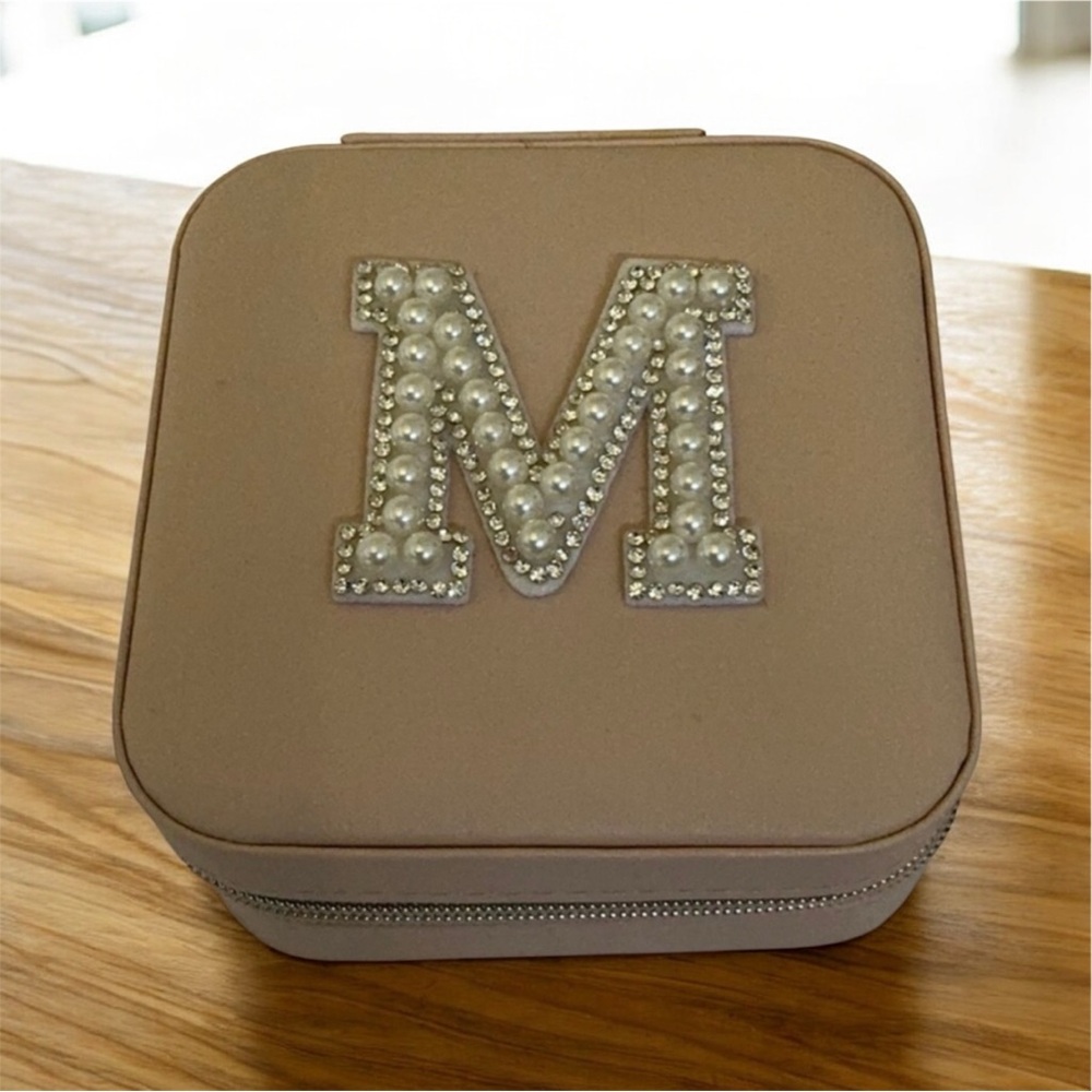 Pale pink Jewelry Box with Pearl Initial M